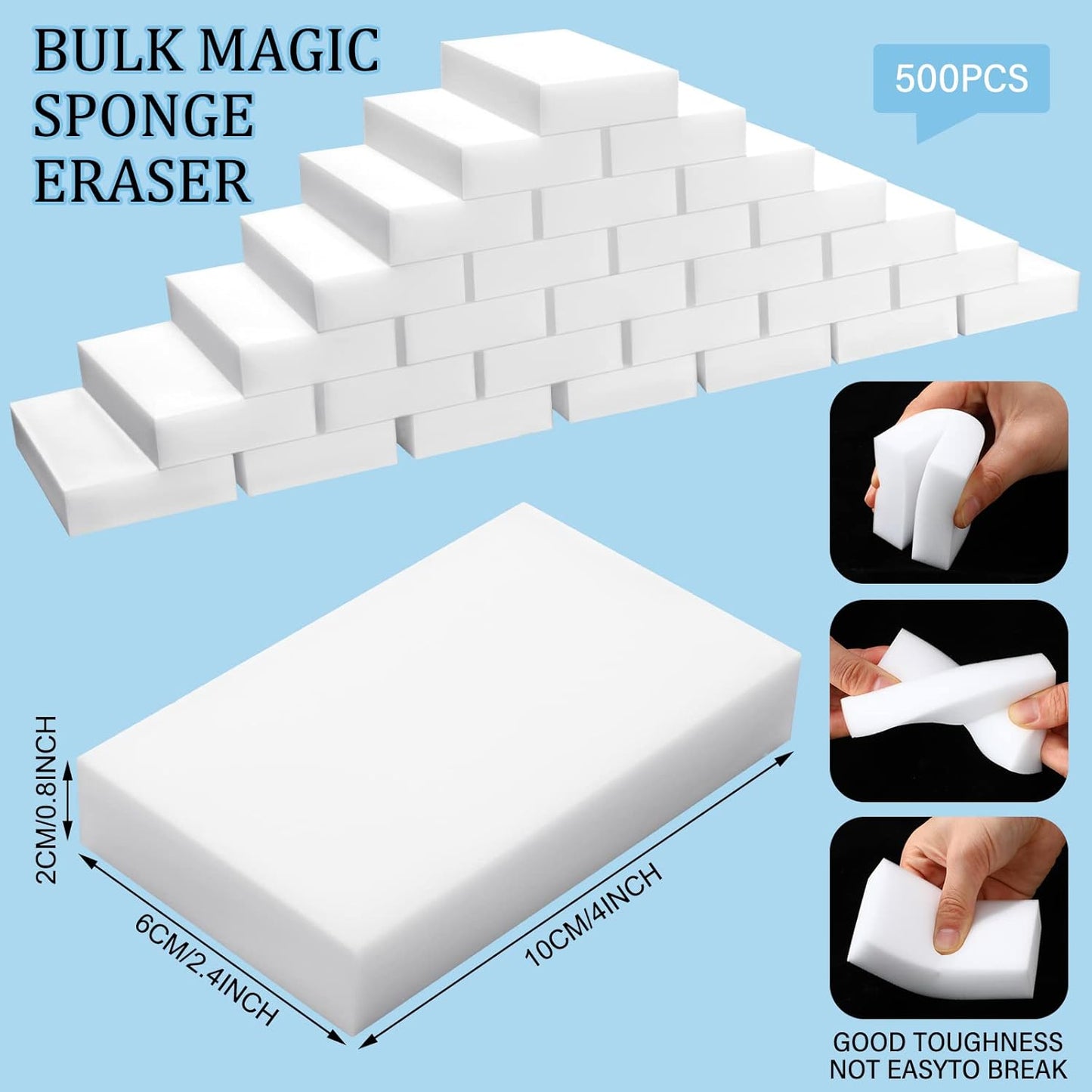 500 Pcs Magic Sponge Eraser Bulk Foam Sponge Cleaning Pads Multi Surface Household Cleaning Kitchen Dish Sponges Non Scratch Scrub Sponge Pads for Sink Bathtub Floor Bathroom Wall Cleaner