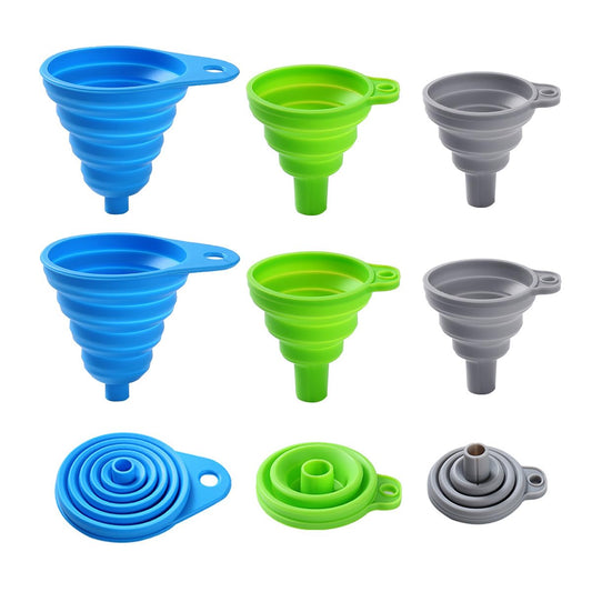6 Pack Silicone Collapsible Funnels for Kitchen Use Filling Bottles, 3 Small and 3 Large Food Grade Kitchen Funnel Set for Filling Water, Oil, Spices, Powder – Silicone Funnels with Hook for Storage