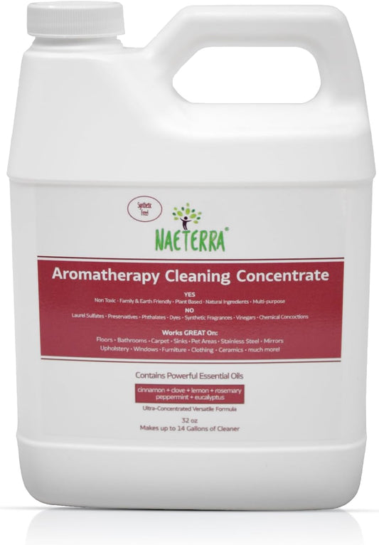 Naeterra Aromatherapy Cleaning Concentrate, 32 oz Natural Multi-Surface Cleaner, Plant-Based and Biodegradable, Makes 12 Gallons, Cleaning Essential Oil Formula, Safe for Families and Pets