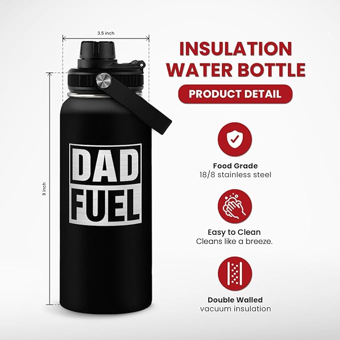 Dad Water Bottle 32oz Stainless Steel Insulated Sports Bottle with Lid, Gifts for Father from Daughter Son, Dad Gifts for Birthday Christmas Fathers Day