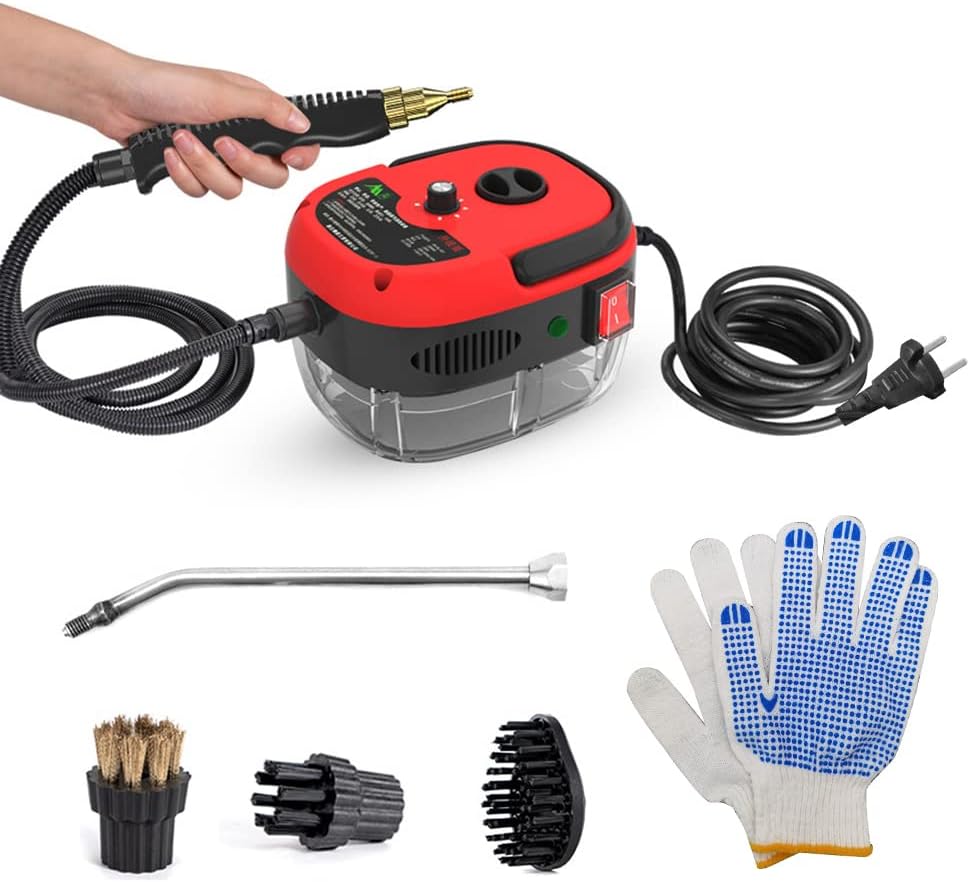 Irishom 2500W Portable Handheld Steam Cleaner High Temperature Pressurized Steam Cleaning Machine with Brush Heads and Gloves for Kitchen Furniture Bathroom Car
