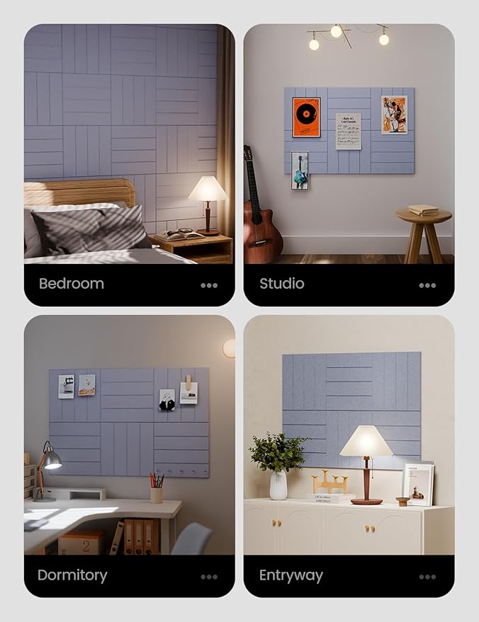 Felt Bulletin Board Tiles Large 36" x 24" Cork Board Alternative-6 Pack with 40 Adhesive Tabs, Thick Slat Wall Panels for Office Decor, Push Pin Board Wall Organizer - Soft Periwinkle