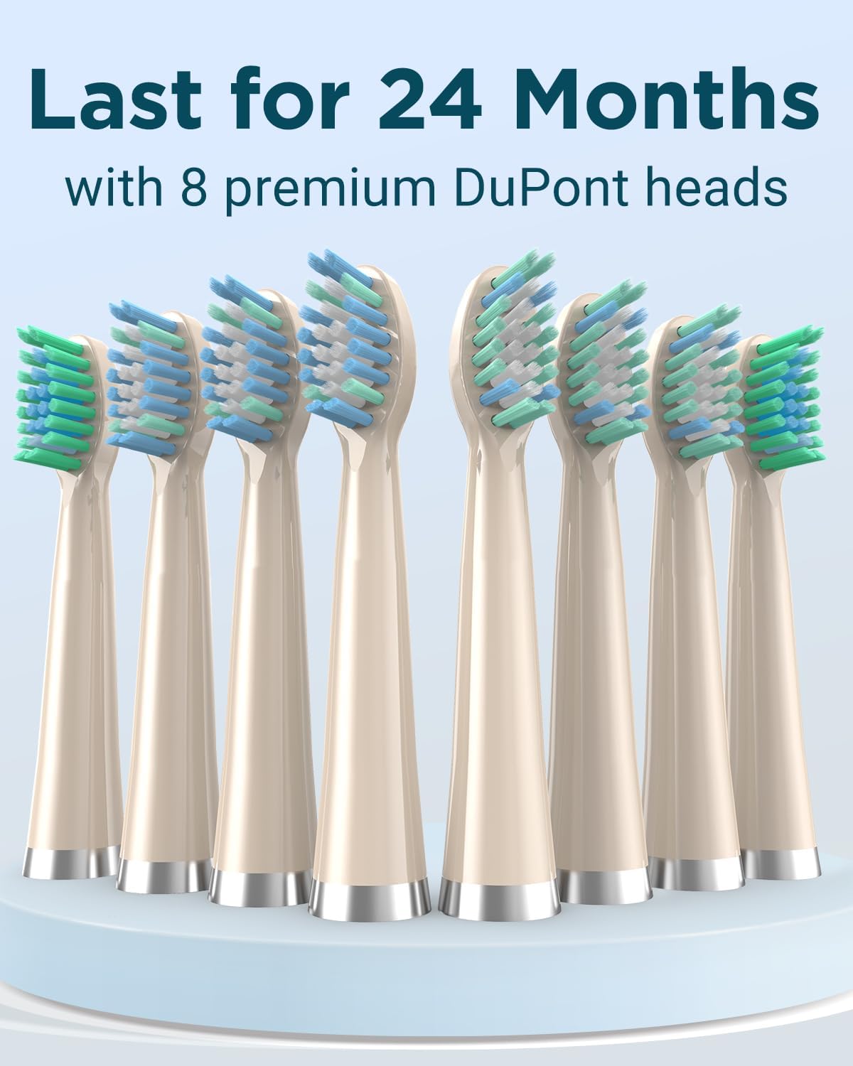 Rtauys M5 Sonic Electric Toothbrush for Adults - Rechargeable Electric Toothbrushes with 8 Brush Heads & Holder, Travel Case, Power Electric Toothbrush，120 Days Battery Life - Champagne