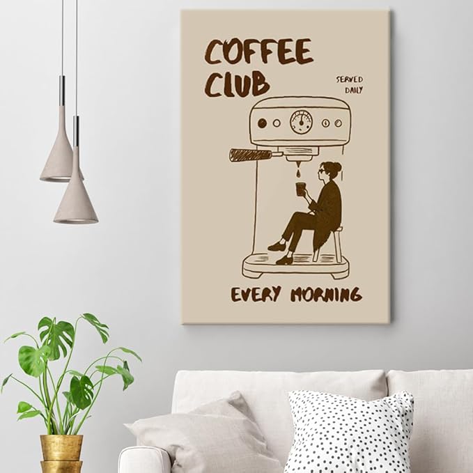 Served Daily Every Morning Sign Wall Art Funny Coffee Club Canvas Print Poster Vintage Kitchen Minimalist Painting Aesthetic Pictures Decor for Cafe Station Bar Cart Bedroom 20x30inch Framed