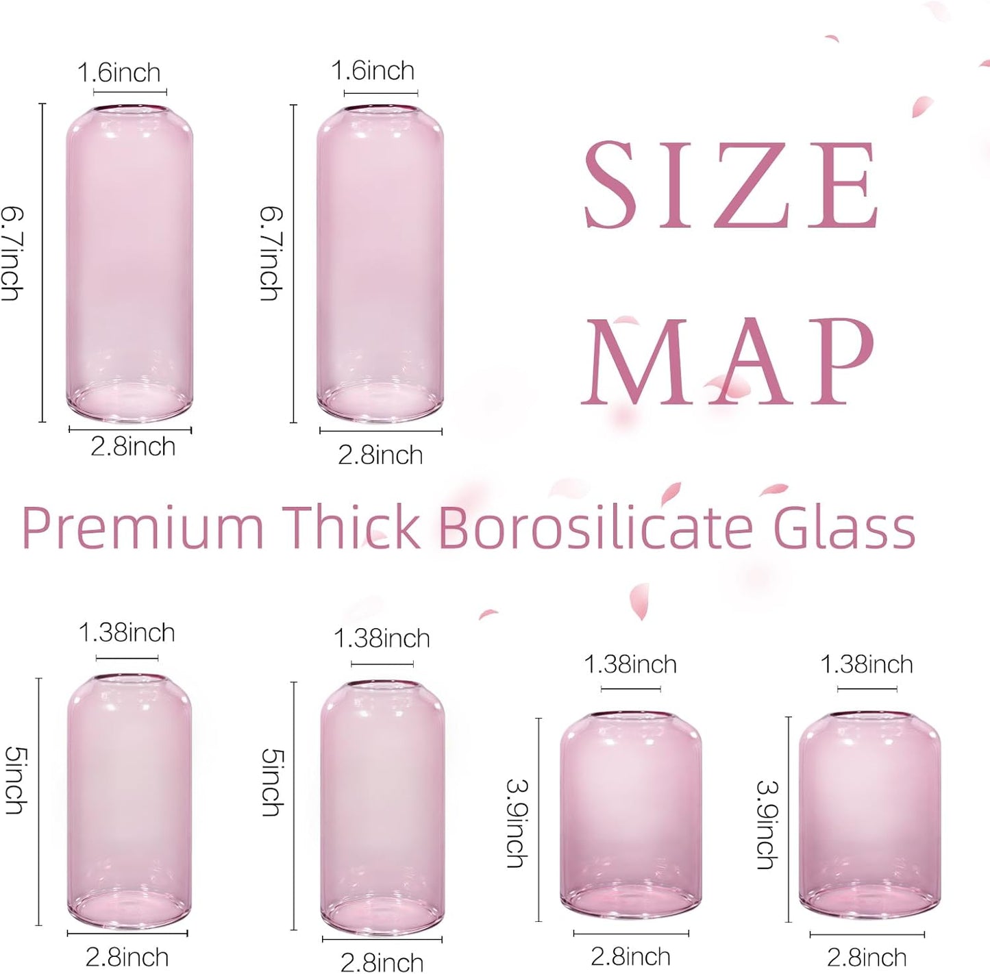 ZENS Bud Vases Set of 6, Pink Clear Small Glass Vase for Flowers. Modern Hand Blown Cylinder Glass Vase for Wedding Reception Centerpieces Living Room Decorative.