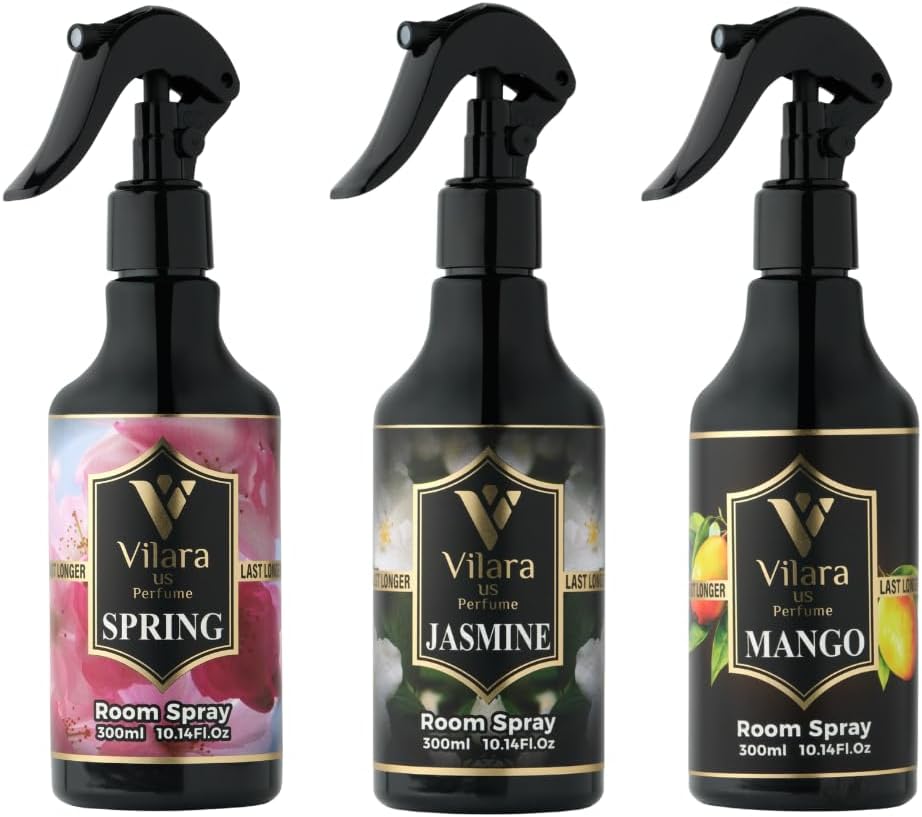 Room Spray Freshener - Long-Lasting Luxury Scents - Room and Linen Spray for Bedding, Sheets, Fabric, Furniture for Aromatherapy - 10.14 fl oz (Multipack 3:Mango,Jasmine,Spring)