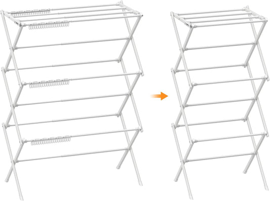 3 Tier Drying Rack Clothing,Foldable & Portable Clothes Drying Rack,Space-Saving Design, Indoor & Outdoor Drying Clothes for Laundry Rack,Metal Dry Rack,Pure White