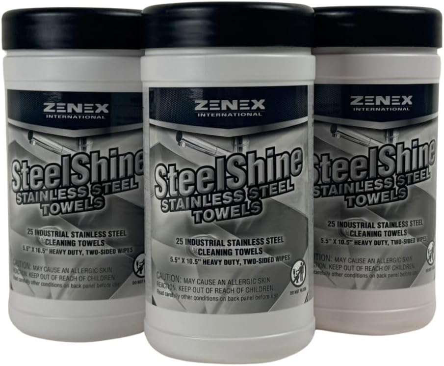 SteelShine Stainless Steel Wipes - Dual-Sided Cleaning Wipes for Metal Surfaces | Remove Smudges, Rust, and Oxidation | Polish and Protect Stainless Steel | 25 Sheets (3 Pack) | Made in USA