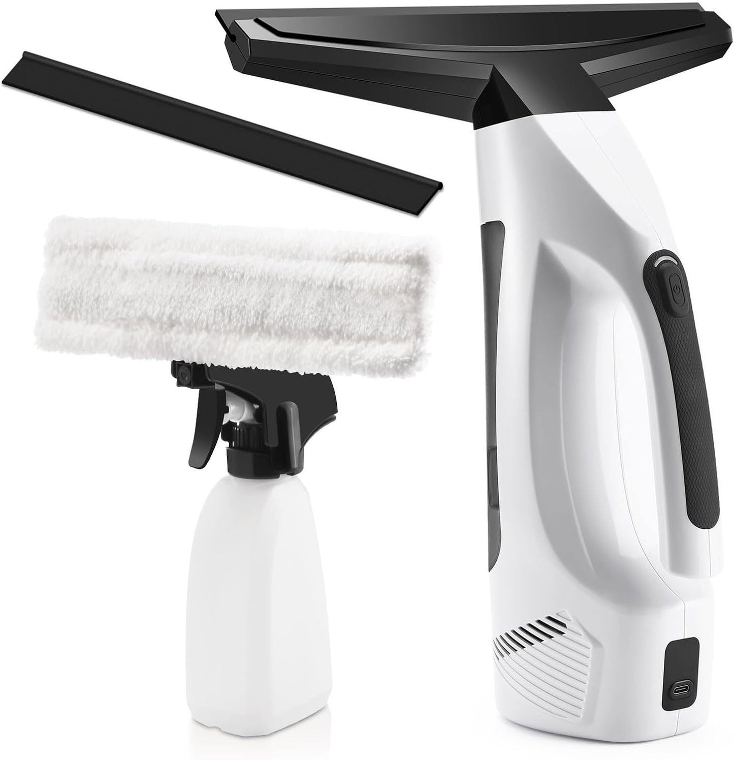 Window Vacuum Squeegee Cordless, Handheld Window Vac with Multi-Purpose Spray Bottle & Microfiber Cloth, Electric Cleaning Tool for Windows, Mirror, Countertop
