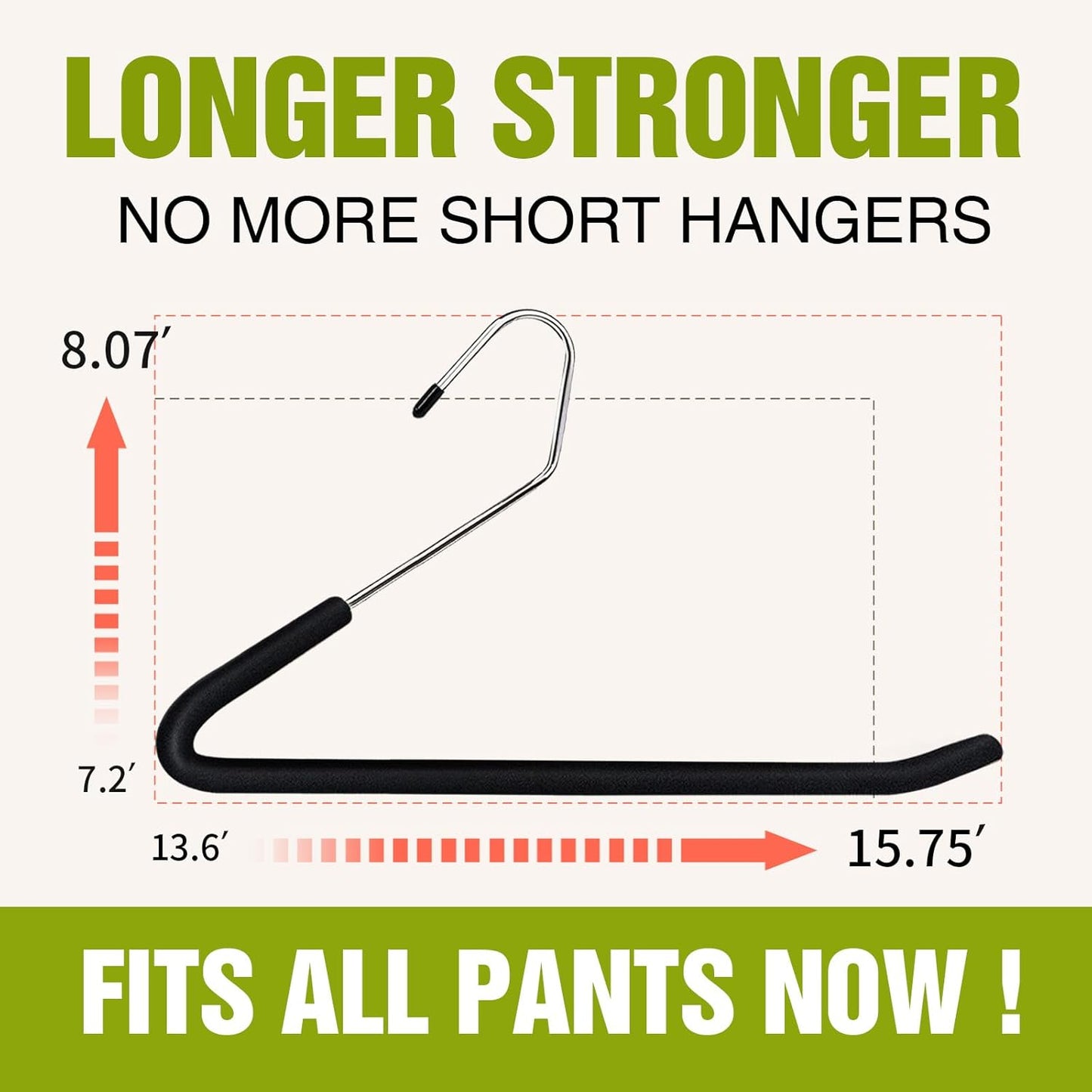 Spring Fever Open Ended Non Slip Sponge Padded Pants Hangers - Chrome Plating Foam Heavy Duty Space Saving Black Long 20