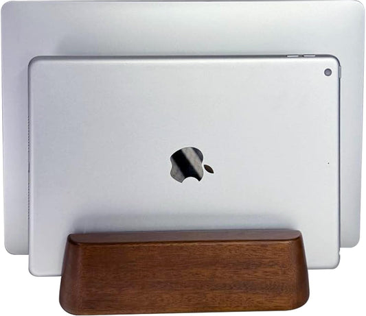 Vertical Laptop Stand, Dual Slot Wood Laptop Holder for Desk, 0.7" Width Fits All MacBook/Surface pro