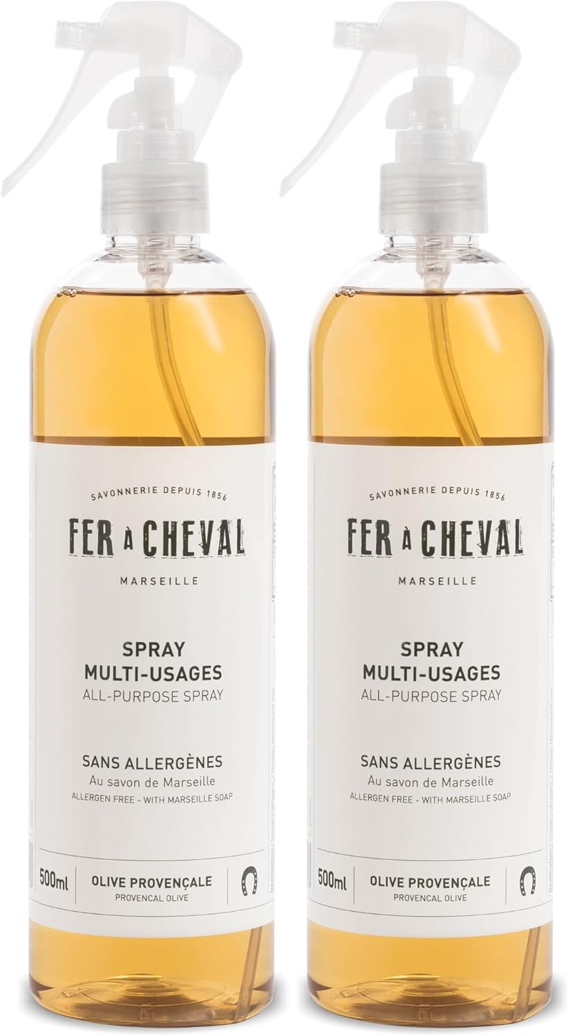 Fer à Cheval Versatile All Purpose Spray Cleaner | Provençal Olive Scent All Purpose Cleaner Spray | Allergen-Free Formula Natural Marseille Soap | 2 Pack - 500ml