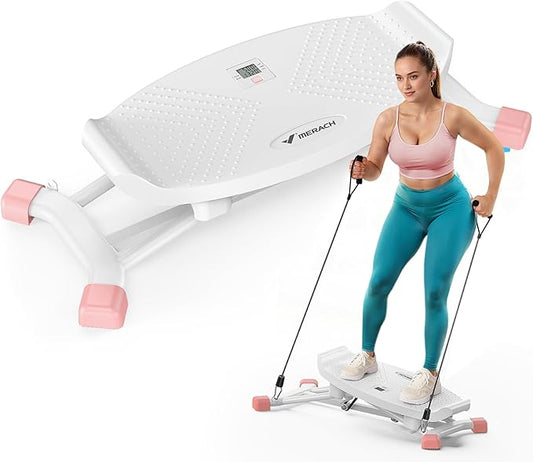 MERACH Balance Board with Resistance Bands, Portable Ski Balancing Machine Featuring LCD Monitor, 300 lbs Capacity Gibbon Balance Trainer for Full Body Workout