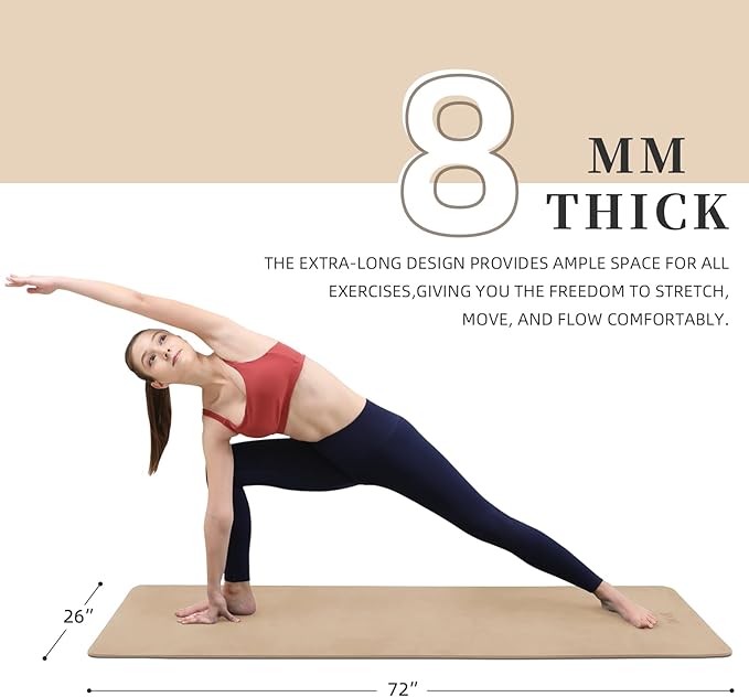 Yoga Mat Extra thick 8mm Exercise mat, Soft Lightweight TPE Fitness Mat with strap, High Elasticity, Anti-fatigue,non-slip mat for Women, Yoga, Camping, Travel, Gym & Outdoor | 72"L x 0.32"Th