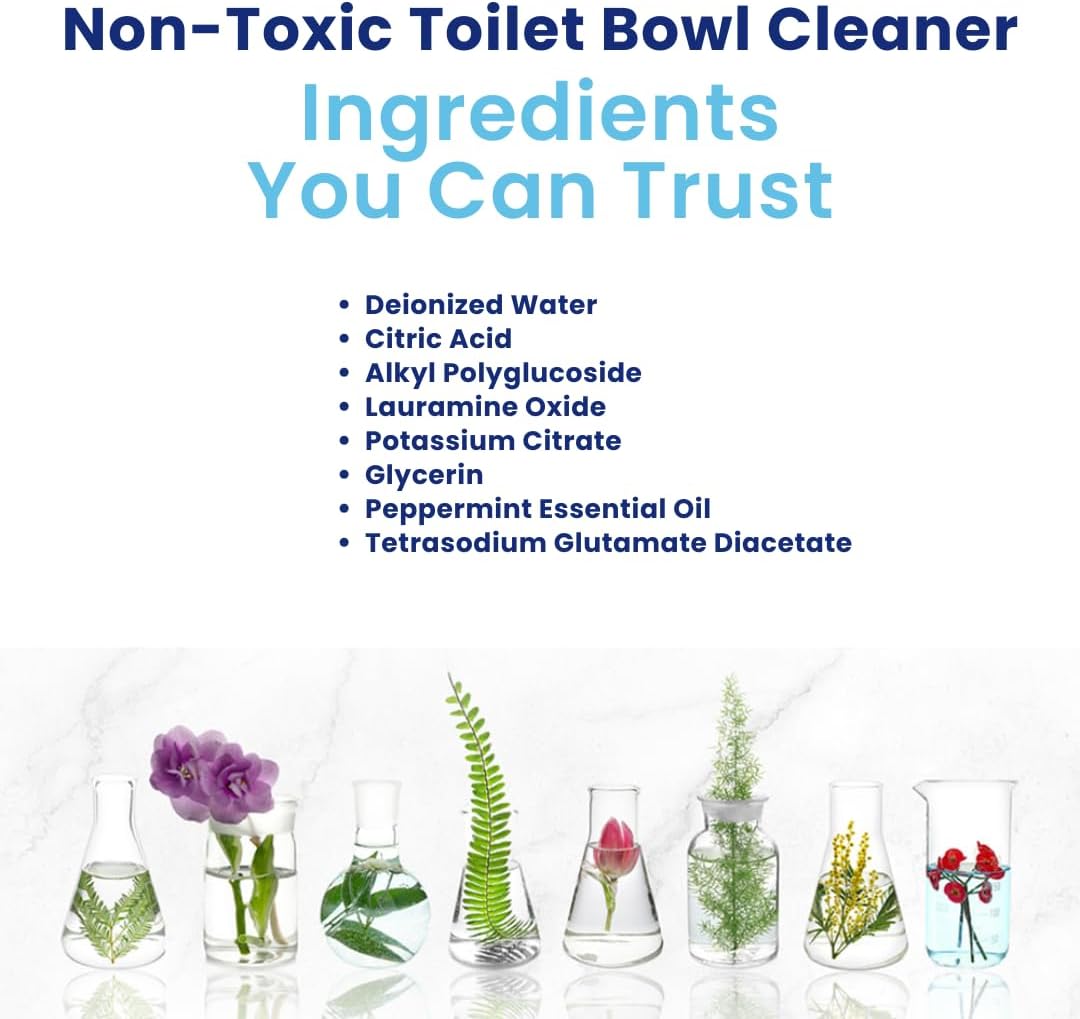 Truly Free Toilet Bowl Cleaner - Heavy-Duty Stain Remover - Septic Safe, Plant-Based Formula - Fresh Peppermint Scent - 1 Refill (3oz) with Empty Refillable Bottle