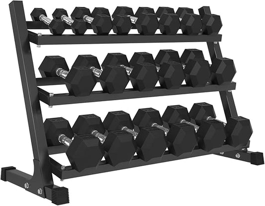Mikolo Dumbbell Sets with Rack, Rubber Hex Dumbbells, Multiple Choices in 160/200/380/450/550LB, Hand Weights with Chrome Handle for Strength Training