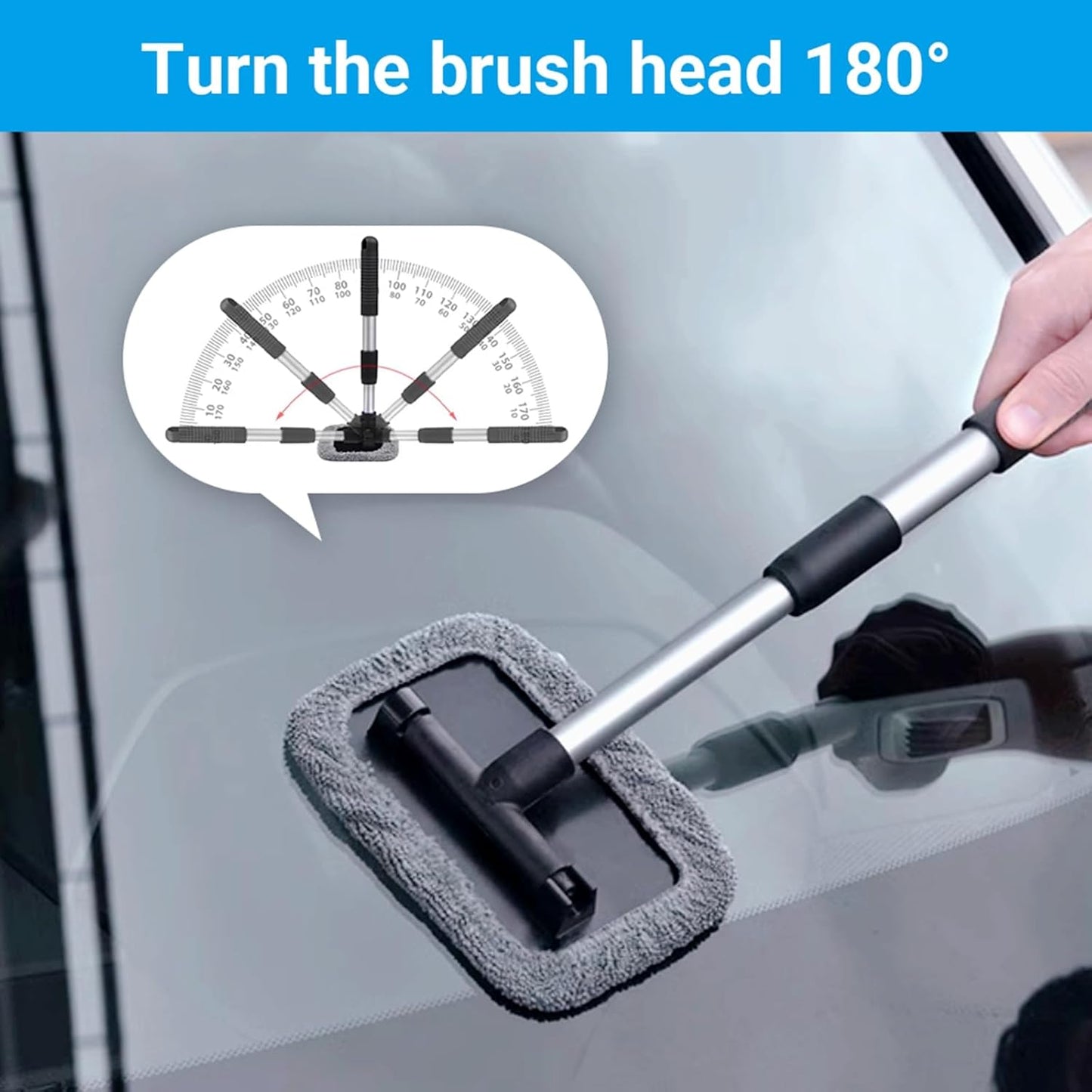 Windshield Window Cleaner Tool, Magnetic Car Window Cleaner Tool,180° Expandable Cleaner Tool with Microfiber Pads and Spray Bottles, Cleaning Supplies for Auto Glass Home (1 Set)