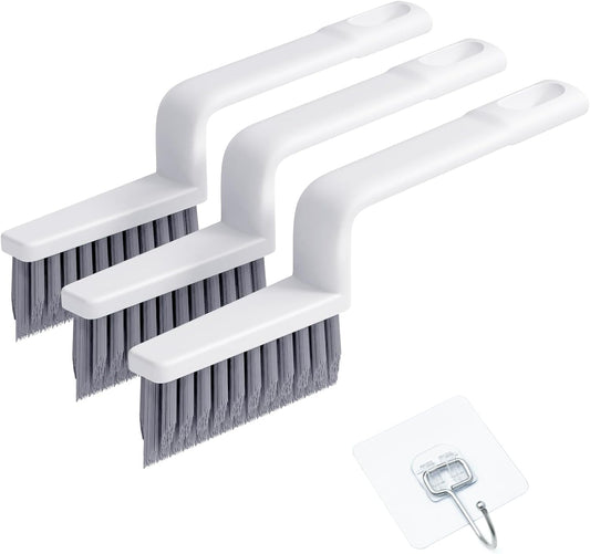 V-Shaped Grout Cleaner Brush, 3 Pcs Grout Brushes for Tile Floor, Handheld Grout Cleaning Brushes Set with 3 Hooks for Shower, Bathroom, Kitchen, Home Use, Stiff Bristle