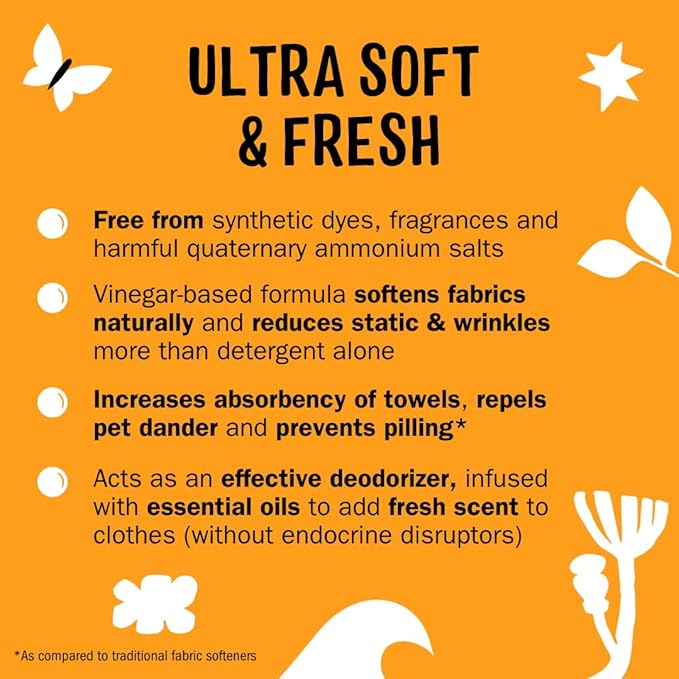 Molly’s Suds Fabric Softener Liquid for Sensitive Skin | Vinegar-Powered, Infused with Essential Oils | Fights Static, Reduces Wrinkles, Deodorizes | Citrus Grove, 50 Loads