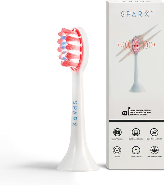 SPARX Toothbrush Replacement Heads, Brush Heads with Red Light Therapy for Gum Care, Replacement Brush Heads, White, 1 Pack