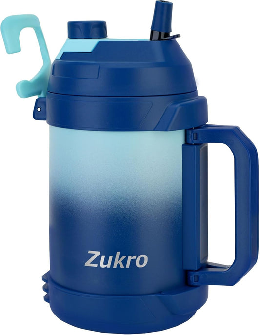 Zukro 1 Gallon Water Jug, One Gallon Large Triple Wall Insulated Metal Jug With Straw and Spout, No Sweat 128 oz Stainless Steel Sport Water Bottle Keeps Cold 48 Hours for Outdoors