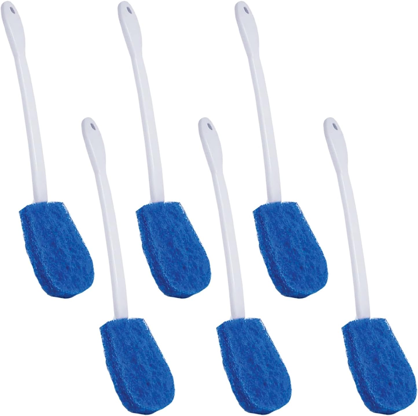 LOLA Bath & Toilet Bowl Scrubber Brush w/Comfort Handle, 6 Pack, w/Hang Hole. Non-Scratch, Removes Rings w/Scrubbing Pad
