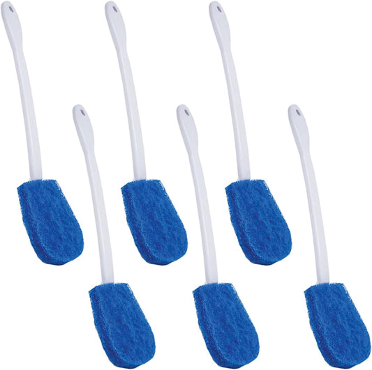 LOLA Bath & Toilet Bowl Scrubber Brush w/Comfort Handle, 6 Pack, w/Hang Hole. Non-Scratch, Removes Rings w/Scrubbing Pad