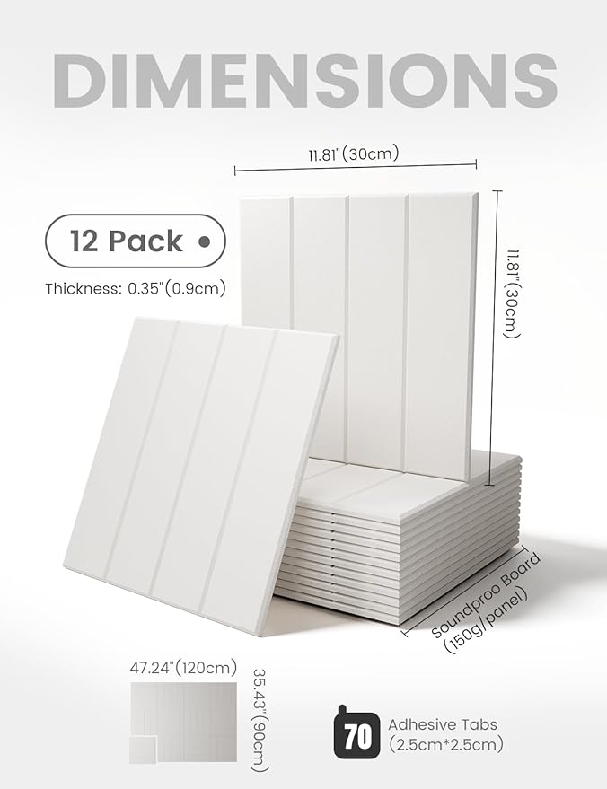 Felt Bulletin Board Tiles Large 48" x 36" Cork Board Alternative-12 Pack with 70 Adhesive Tabs, Thick Slat Wall Panels for Office Decor, Push Pin Board Wall Organizer Alternative-Milky White