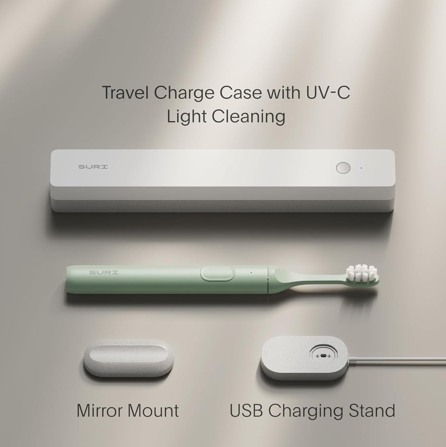 SURI 1.0 Sonic Electric Toothbrush with UV Cleaning Travel Case | 1 Month+ Battery | Designed in California | Electric Toothbrush for Adults | Travel Toothbrushes | Tooth Brush | Green