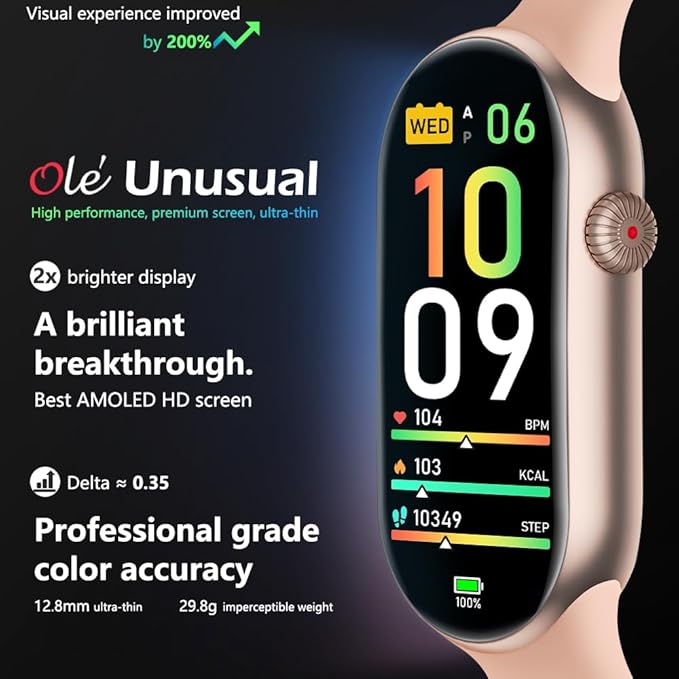 FITVII Ole Fitness Tracker, 1.6'' AMOLED Fitness Watch with 24/7 Heart Rate and Blood Pressure Monitor, Blood Oxygen Sleep Tracking Step Calories Counter IP68 Waterproof Activity Tracker for Women Men