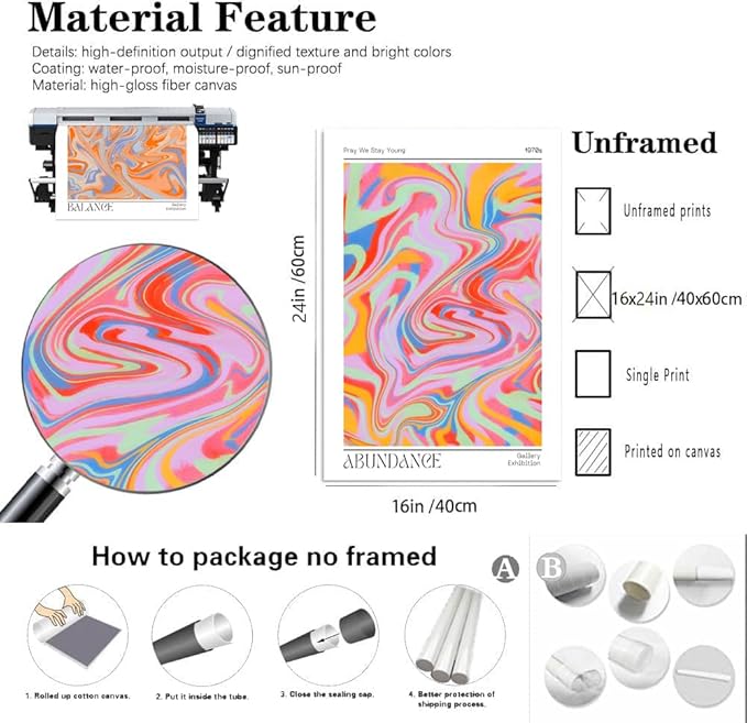 Hwetui Abstract Gradient Posters Retro Colourful Aura Canvas Wall Art Trendy Psychedelic Prints Minimalist Preppy Painting Pastel Picture Home Decor Aesthetic for Living Room16''x24''x3 Unframed