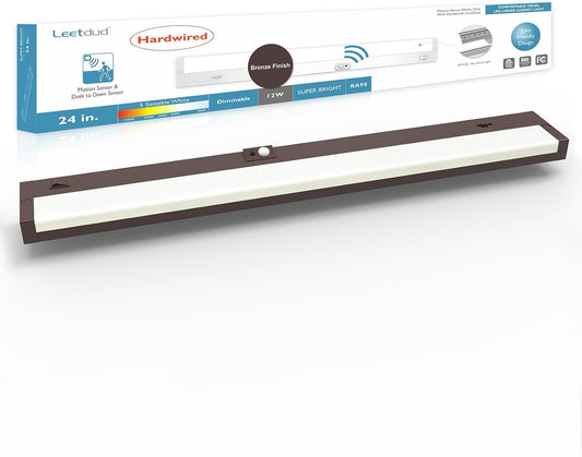 Under Cabinet Lighting Motion Sensor Hardwired, 24 Inch 12W Dimmable, 5 CCT 2700/3000/3500/4000/5000K, Eyes Care Design Linkable Under Counter Lights for Kitchen, Sink, ETL Listed, Bronze