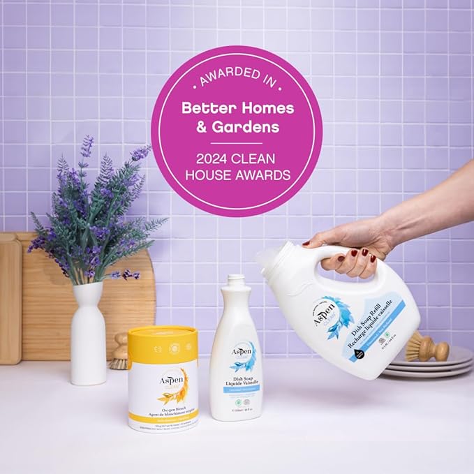 AspenClean Natural Dish Soap and Refill Lavender and Lemongrass - 100% Natural, Organic, Baby-Safe, Pet-Friendly, Vegan, Cruelty-Free, Biodegradable - EWG VERIFIED & EcoCert Certified