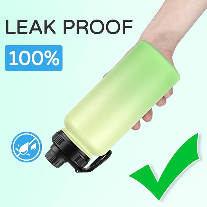 DOMICARE 32 oz Insulated Water Bottle Bulk, Vacuum Insulated Stainless Steel Sports Water Bottle with Straw Lid & Spout Lid, Leakproof, Reusable - Travel, Camping, Bike, Green Gradient (8 Pack)