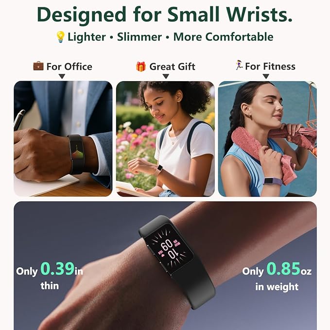 FITVII Fitness Tracker, Slim AMOLED Fitness Watch 2025 with 24/7 Heart Rate, Blood Pressure, Blood Oxygen, Stress Monitor, Step Calorie Counter, IP68 Waterproof Smart Watch for Women Men