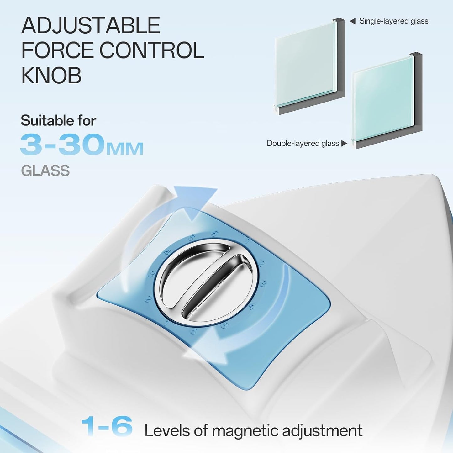 Magnetic Window Cleaner Double-Sided Glass Wiper, Adjustable Magnetic Force Window Washing Tool for High-Rise Single/Double Glazed Windows Fits 0.1''–1.2'' (3–30mm) Thickness