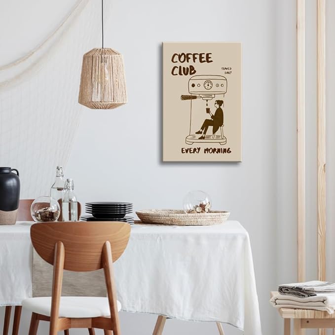 Served Daily Every Morning Sign Wall Art Funny Coffee Club Canvas Print Poster Vintage Kitchen Minimalist Painting Aesthetic Pictures Decor for Cafe Station Bar Cart Bedroom 24x36inch Framed