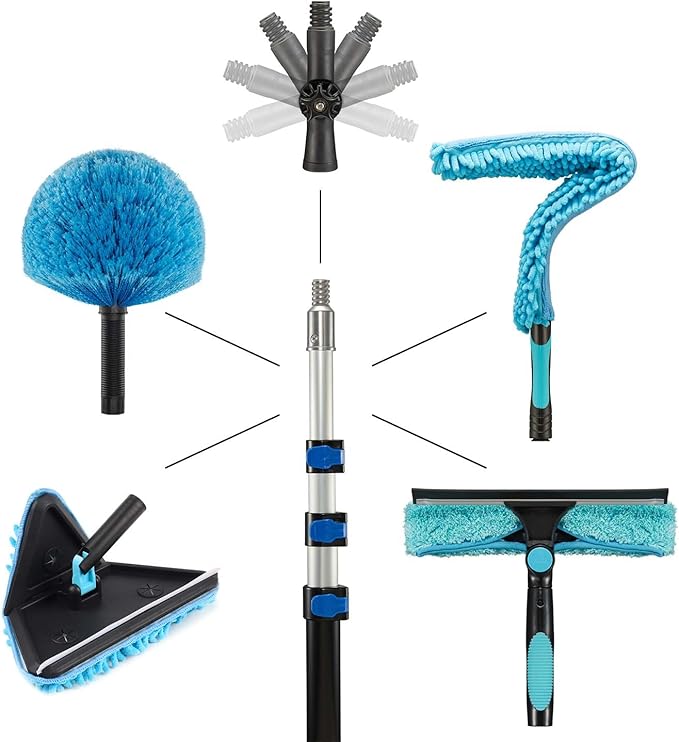 25 Feet High Ceilings Baseboard Wall Cleaner Mop with 18 Ft Extension Pole, Cobweb Duster, Window Cleaning Squeegee Kit (18ft)
