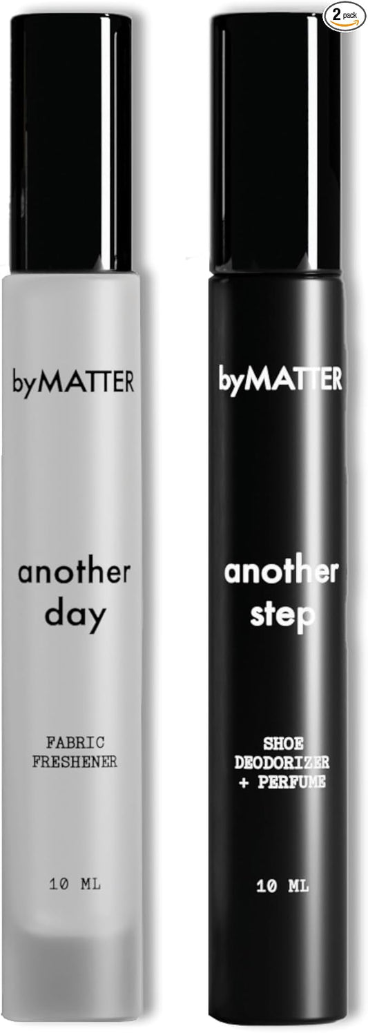 byMATTER Shoe & Fabric Freshener Spray Set – Travel Fabric Refresher & Shoe Deodorizer Pack, Odor Elimination, Suits All Materials, Smell Remover Sprays (2x 0.34 Fl Oz / 10ml)