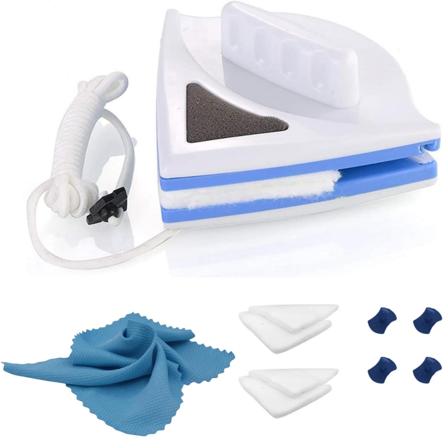 Double Sided Window Cleaner - Magnetic Window Glass Wiper Cleaning Tool for with Microfiber Cleaning Cloth (Blue) High-Rise Household Clean Windows Thickness 0.1''-0.3'' (Blue)