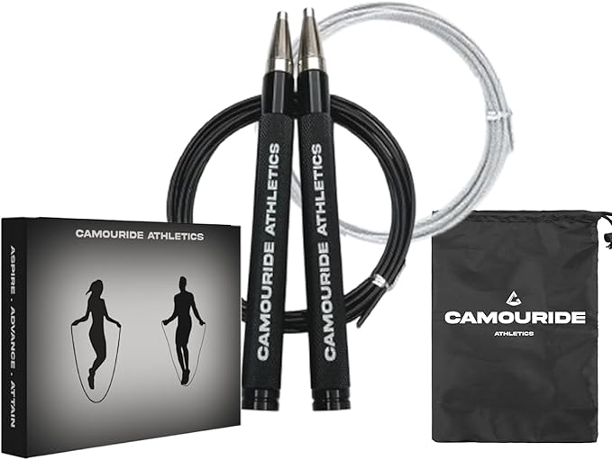 High Speed Jump rope For Men, Women, Kids | Easy set up, self locking, no screw, 360 rotation for Cardio, Boxing, MMA | Quick Fitness and conditioning with double unders | two tangle free ropes and two handles| Free Carrying Bag