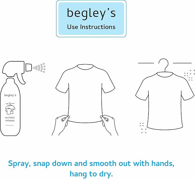 Begley's 3-in-1 Wrinkle Remover, Quick Fix Wrinkle Release, Static Cling Remover, Odor Eliminator and Fabric Refresher Spray - Plant-Derived, USDA Certified Biobased - Fragrance-Free, 3 oz Travel Size