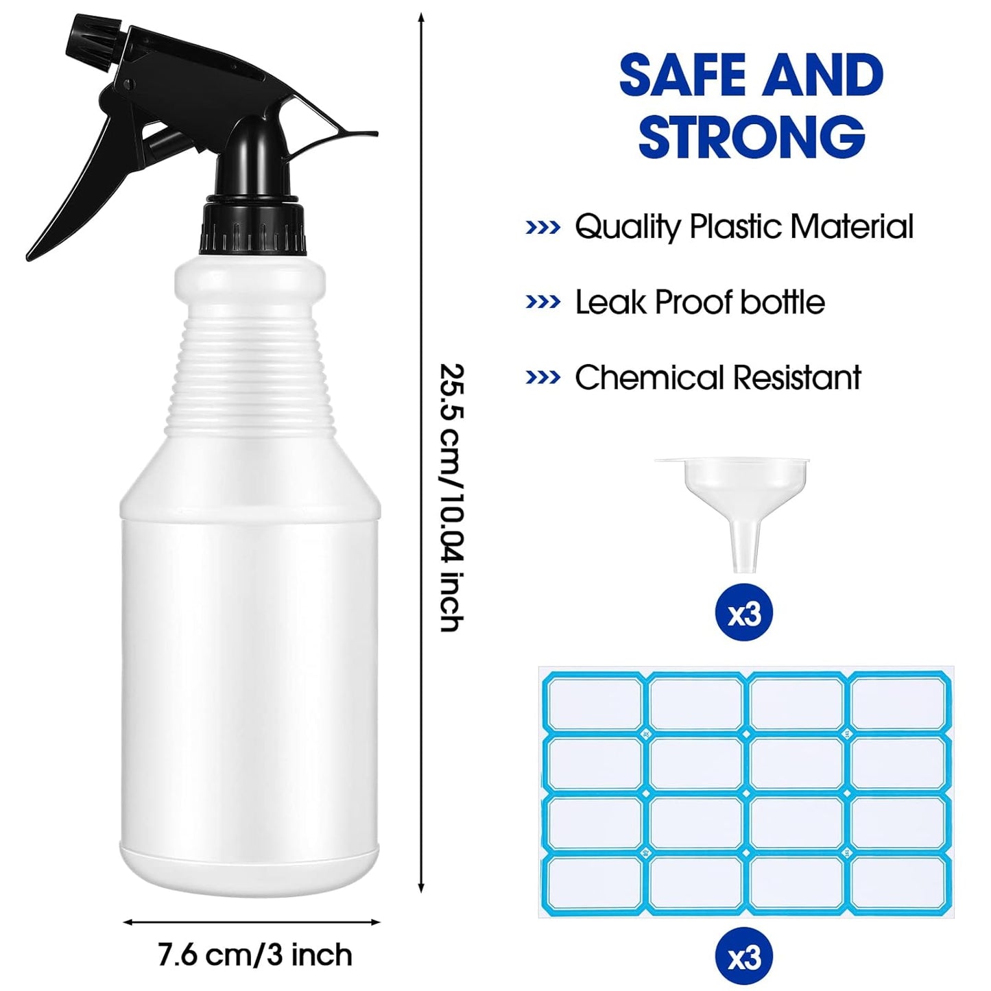 Yinder 18 Pcs 16 Oz Plastic Spray Bottle Bulk Empty Refillable Spray Bottles for Cleaning Solution Leak Proof Water Sprayer with Adjustable Nozzle Mist/Stream Mode(Black)