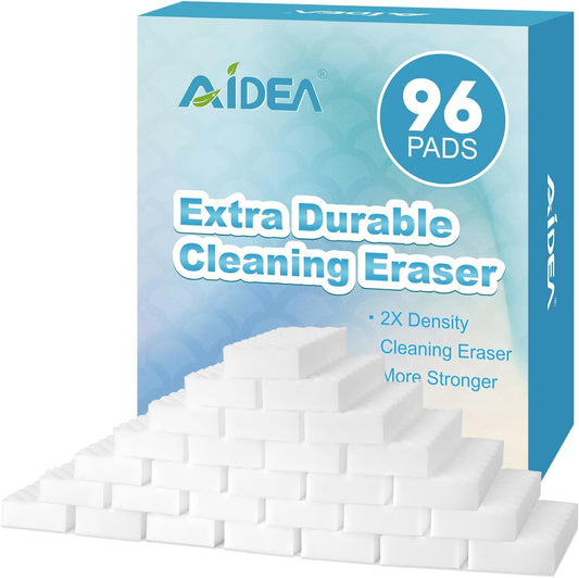 AIDEA Magic Sponges Cleaning Eraser, 2X Density Stronger Sponge for Household, Powerful Scrubber Foam Pads, Multi-Surface Cleaning Supplies for Kitchen, Furniture, Bathroom, Sink, Wall, 96 Pads