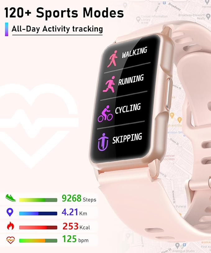 Smart Watch Fitness Tracker with 24/7 Heart Rate, Blood Oxygen Blood Pressure Monitor Sleep Tracker 120 Sports Modes Activity Trackers Step Calorie Counter IP68 Waterproof for Andriod iPhone Women Men