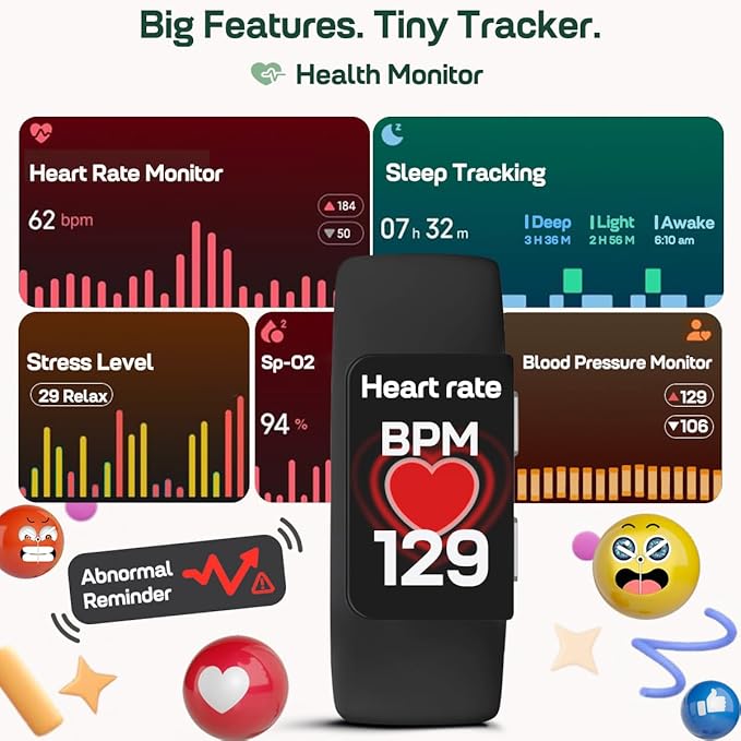 FITVII Fitness Tracker, Slim AMOLED Fitness Watch 2025 with 24/7 Heart Rate, Blood Pressure, Blood Oxygen, Stress Monitor, Step Calorie Counter, IP68 Waterproof Smart Watch for Women Men
