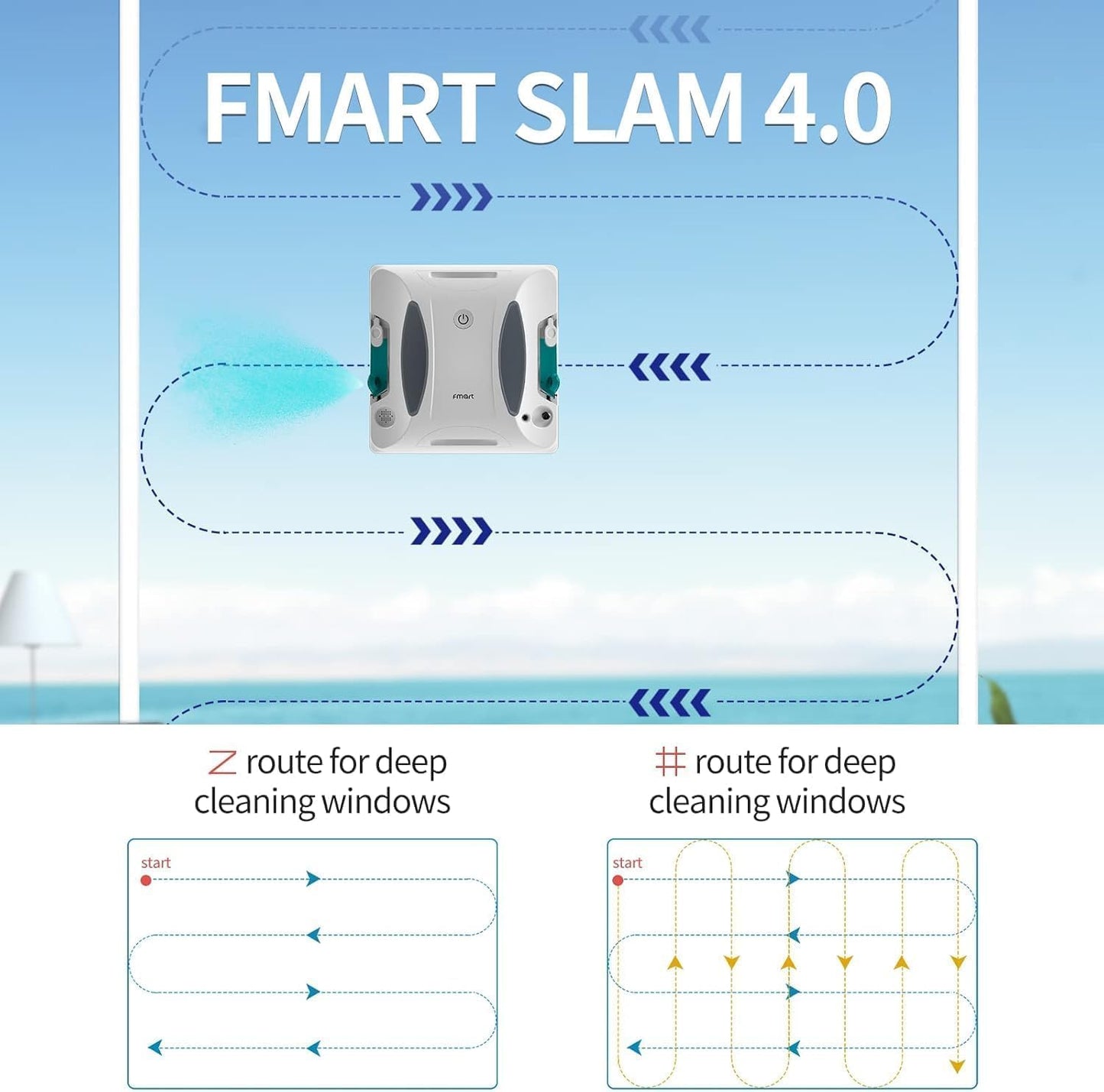 FMART Window Cleaner Robot Double-Sided Spray Water, 3800Pa Strong Suction Smart Window Cleaning Robot, APP&Remote Control Robot Suitable for Outdoor/Indoor High Rise Windows