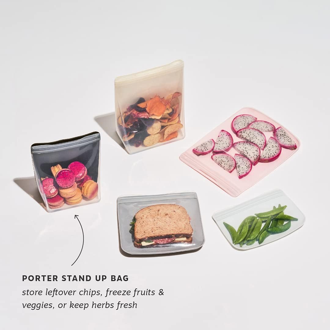 W&P Porter Silicone Reusable Storage Bag, Sandwich (36oz Stand-Up), Mint, Food Storage Container, Microwave and Dishwasher Safe, Easy Cleaning
