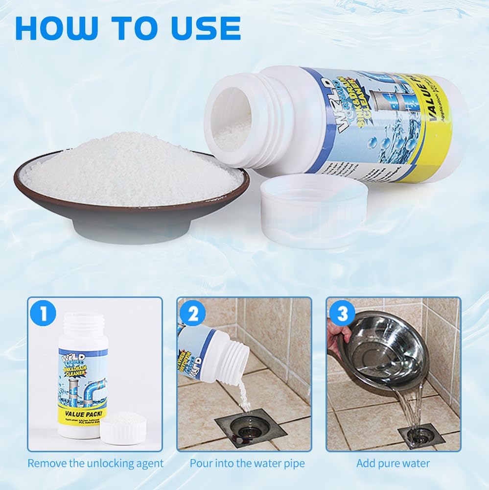 Acssart Drain Cleaner, 2025 New Acssart Sink and Drain Cleaner, Multi-functional Sink and Drains Cleaner Powder Foam Cleaning, Powerful Pipe Dredging Agent for Home Kitchen Toilet (3PCS)