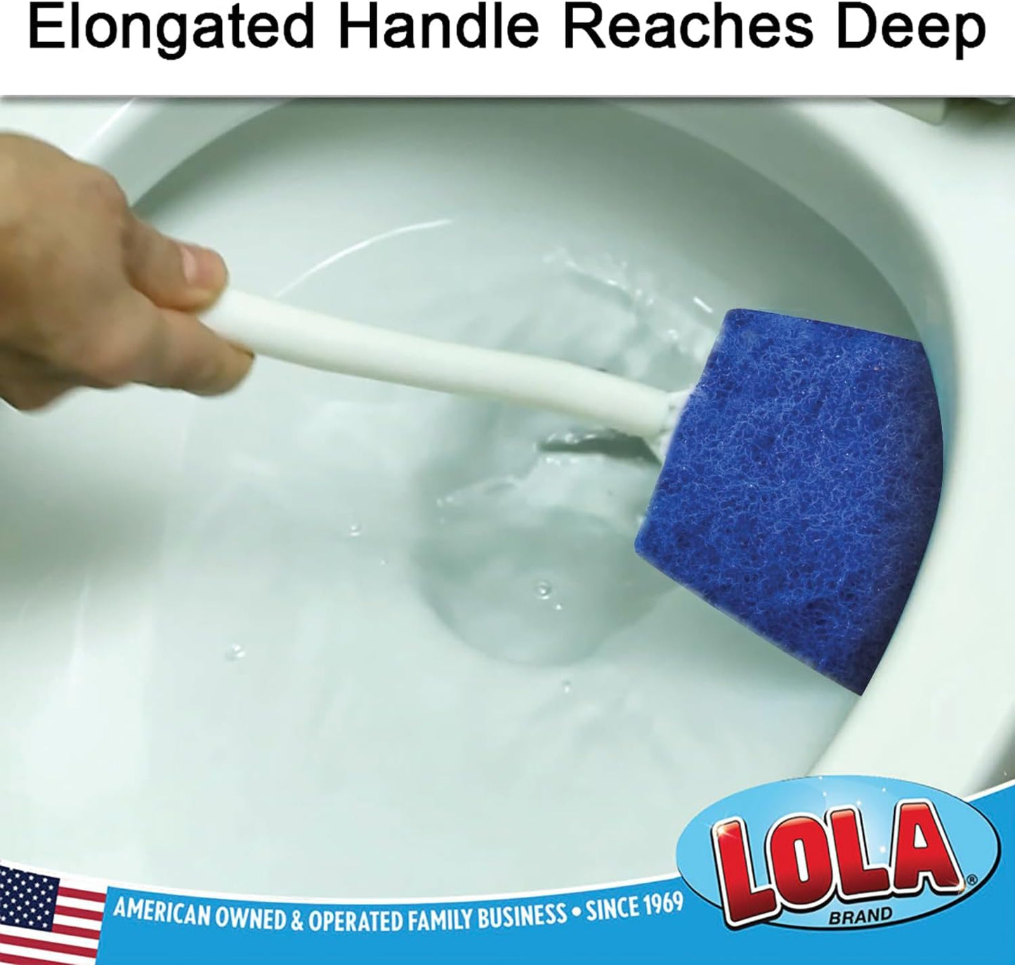 LOLA Bath & Toilet Bowl Scrubber Brush w/Comfort Handle, 6 Pack, w/Hang Hole. Non-Scratch, Removes Rings w/Scrubbing Pad